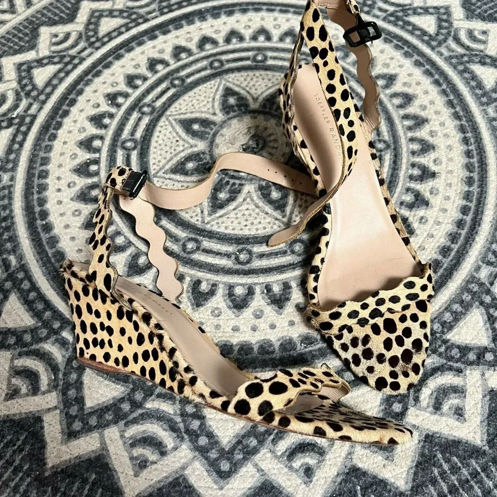 Loeffler Randall Piper Cheetah Print Wedge Ankle Strap Sandals Women's Size 10 B